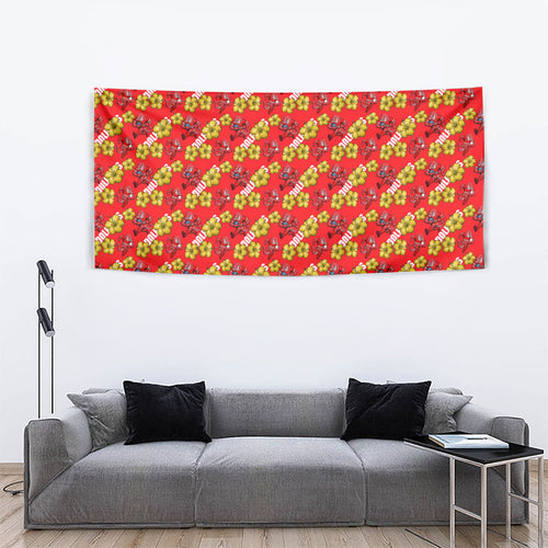 Dolphins Mascot Tapestry Tropical Hibiscus Floral Seamless Rugby Mascot