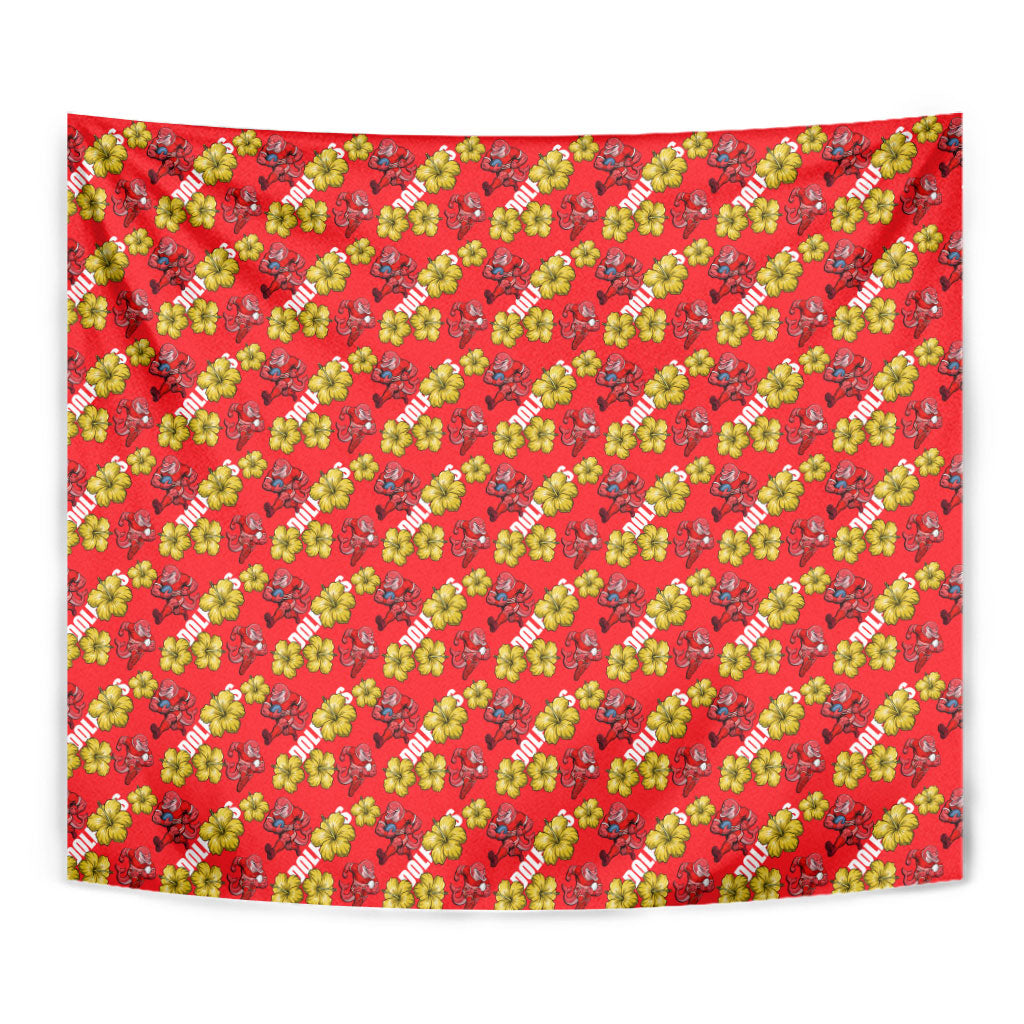 Dolphins Mascot Tapestry Tropical Hibiscus Floral Seamless Rugby Mascot