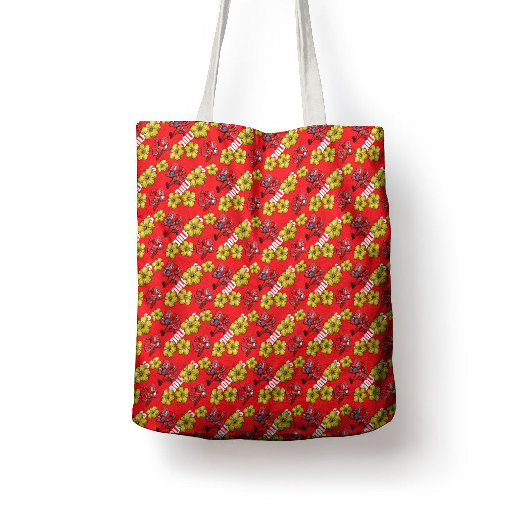 Dolphins Mascot Tote Bag Tropical Hibiscus Floral Seamless Rugby Mascot