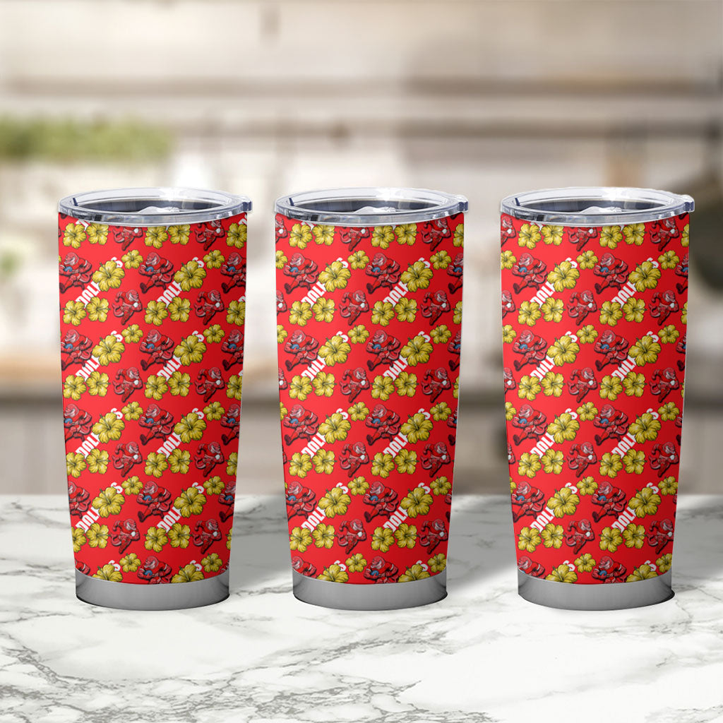 Dolphins Mascot Tumbler Cup Tropical Hibiscus Floral Seamless Rugby Mascot