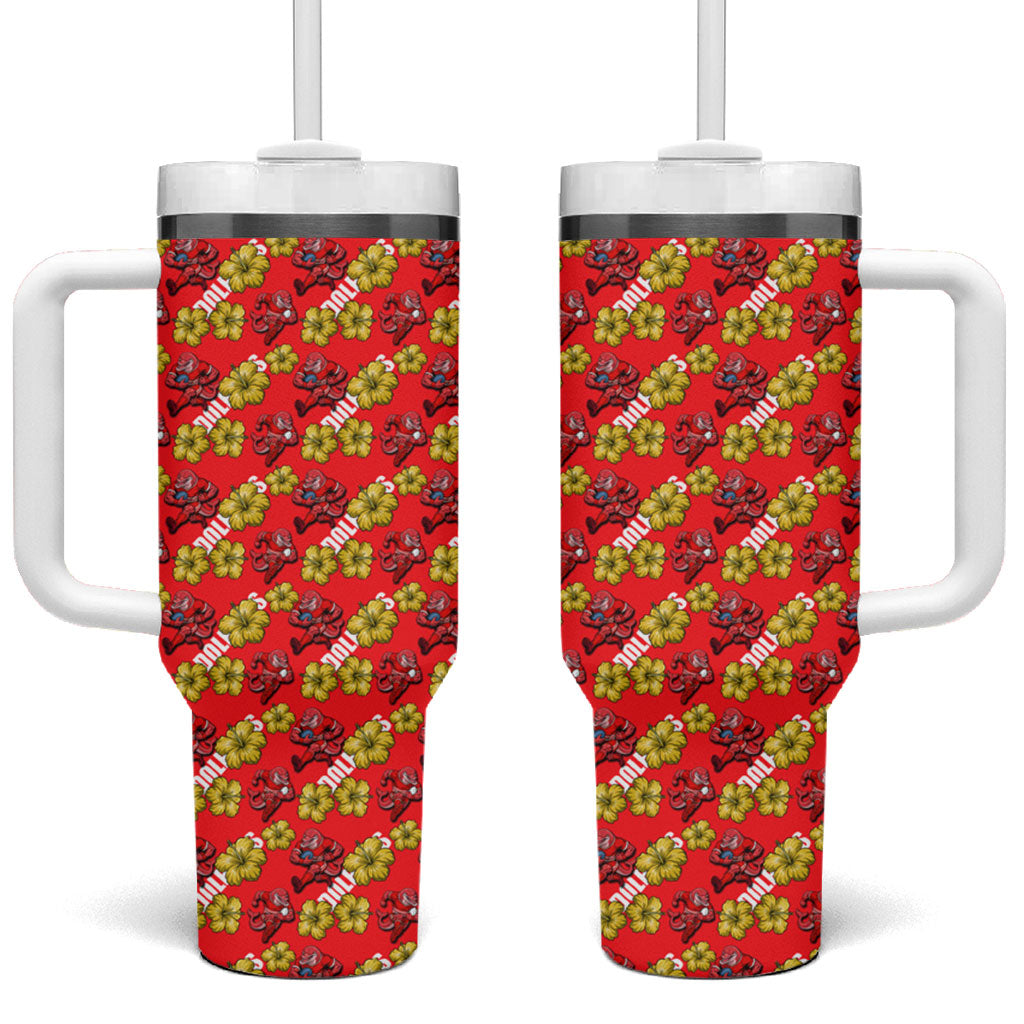 Dolphins Mascot Tumbler With Handle Tropical Hibiscus Floral Seamless Rugby Mascot