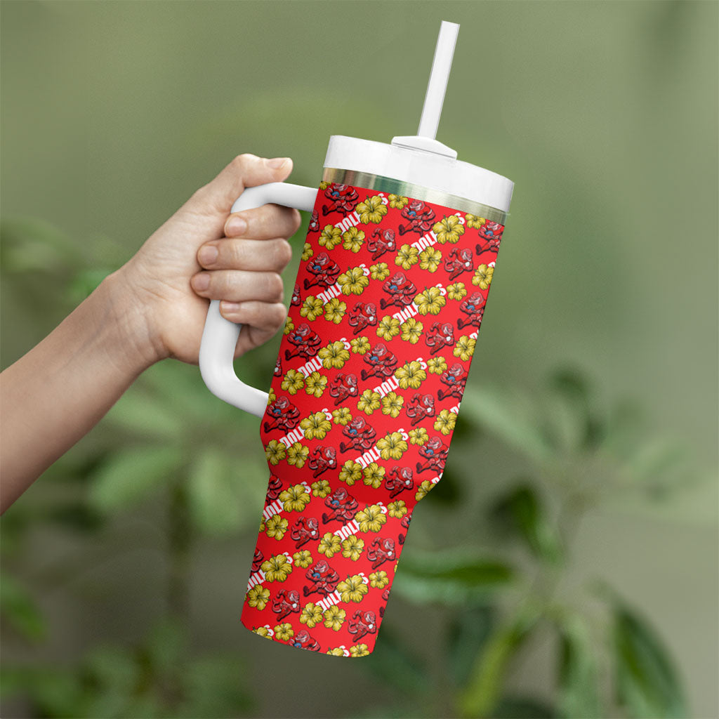 Dolphins Mascot Tumbler With Handle Tropical Hibiscus Floral Seamless Rugby Mascot