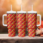 Dolphins Mascot Tumbler With Handle Tropical Hibiscus Floral Seamless Rugby Mascot
