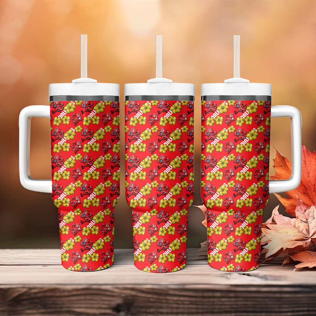 Dolphins Mascot Tumbler With Handle Tropical Hibiscus Floral Seamless Rugby Mascot
