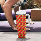 Dolphins Mascot Tumbler With Handle Tropical Hibiscus Floral Seamless Rugby Mascot