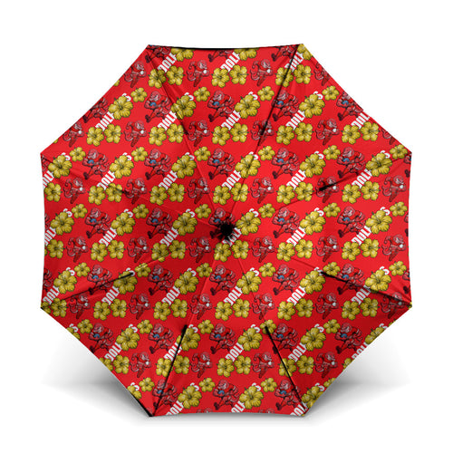 Dolphins Mascot Umbrella Tropical Hibiscus Floral Seamless Rugby Mascot