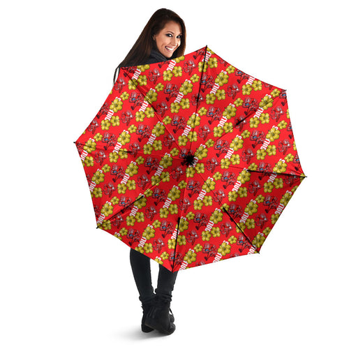 Dolphins Mascot Umbrella Tropical Hibiscus Floral Seamless Rugby Mascot