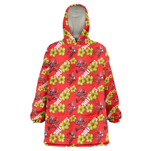 Dolphins Mascot Wearable Blanket Hoodie Tropical Hibiscus Floral Seamless Rugby Mascot