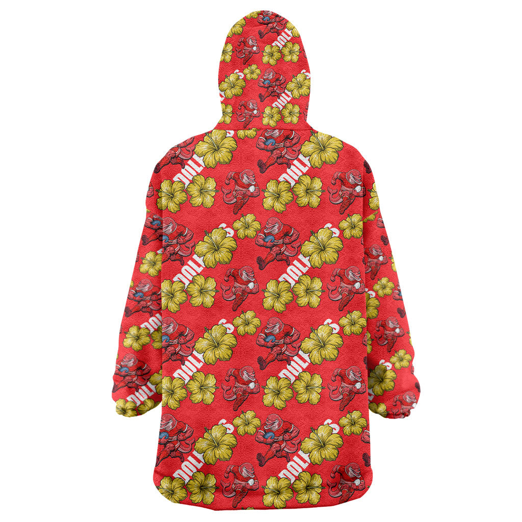 Dolphins Mascot Wearable Blanket Hoodie Tropical Hibiscus Floral Seamless Rugby Mascot