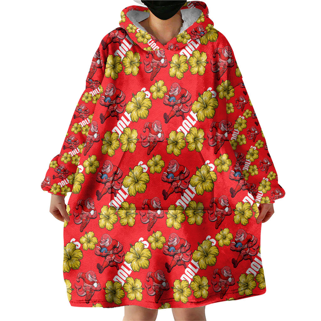 Dolphins Mascot Wearable Blanket Hoodie Tropical Hibiscus Floral Seamless Rugby Mascot