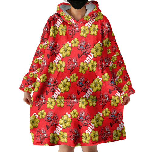 Dolphins Mascot Wearable Blanket Hoodie Tropical Hibiscus Floral Seamless Rugby Mascot