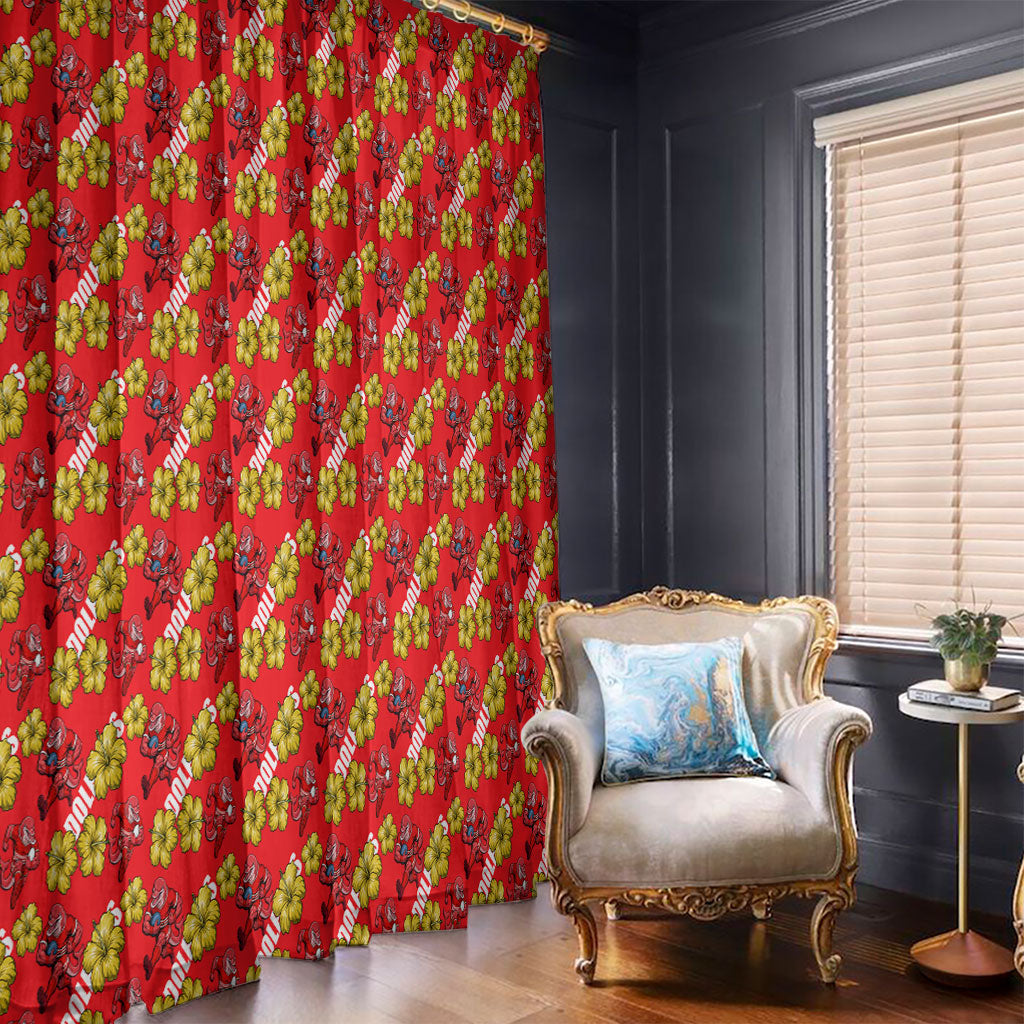 Dolphins Mascot Window Curtain Tropical Hibiscus Floral Seamless Rugby Mascot