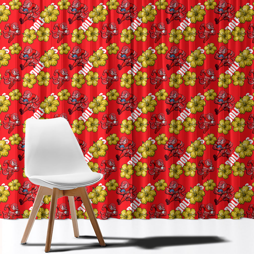 Dolphins Mascot Window Curtain Tropical Hibiscus Floral Seamless Rugby Mascot