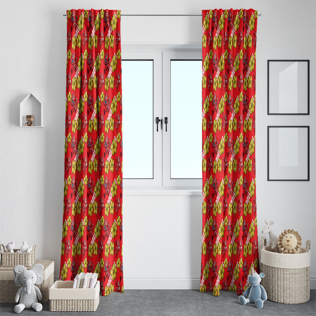 Dolphins Mascot Window Curtain Tropical Hibiscus Floral Seamless Rugby Mascot