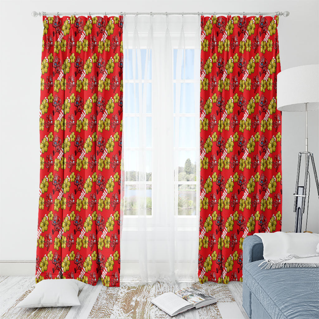 Dolphins Mascot Window Curtain Tropical Hibiscus Floral Seamless Rugby Mascot