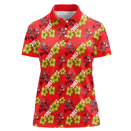 Dolphins Mascot Women Polo Shirt Tropical Hibiscus Floral Seamless Rugby Mascot