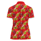 Dolphins Mascot Women Polo Shirt Tropical Hibiscus Floral Seamless Rugby Mascot