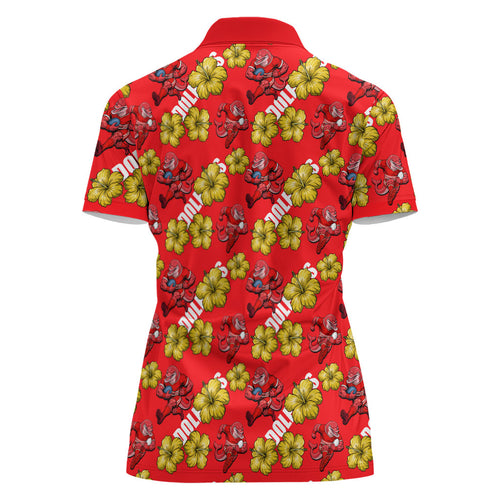 Dolphins Mascot Women Polo Shirt Tropical Hibiscus Floral Seamless Rugby Mascot