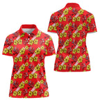 Dolphins Mascot Women Polo Shirt Tropical Hibiscus Floral Seamless Rugby Mascot