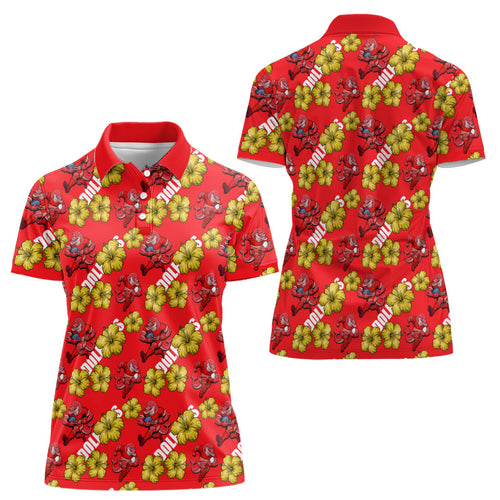 Dolphins Mascot Women Polo Shirt Tropical Hibiscus Floral Seamless Rugby Mascot