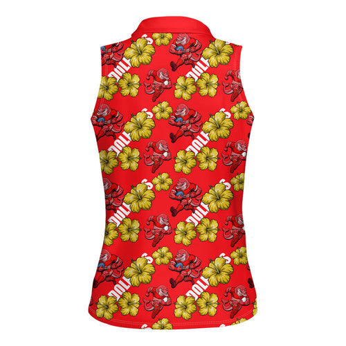 Dolphins Mascot Women Sleeveless Polo Shirt Tropical Hibiscus Floral Seamless Rugby Mascot