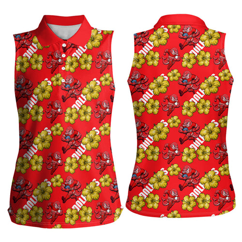 Dolphins Mascot Women Sleeveless Polo Shirt Tropical Hibiscus Floral Seamless Rugby Mascot