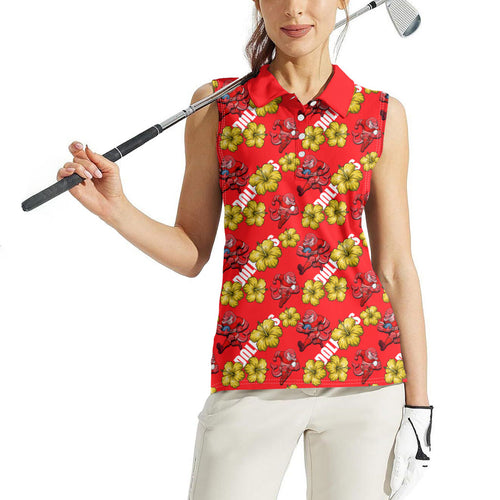 Dolphins Mascot Women Sleeveless Polo Shirt Tropical Hibiscus Floral Seamless Rugby Mascot