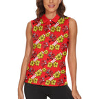 Dolphins Mascot Women Sleeveless Polo Shirt Tropical Hibiscus Floral Seamless Rugby Mascot