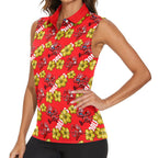 Dolphins Mascot Women Sleeveless Polo Shirt Tropical Hibiscus Floral Seamless Rugby Mascot