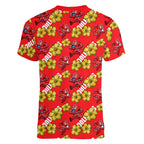 Dolphins Mascot Women V-Neck T-Shirt Tropical Hibiscus Floral Seamless Rugby Mascot