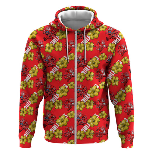 Dolphins Mascot Zip Hoodie Tropical Hibiscus Floral Seamless Rugby Mascot