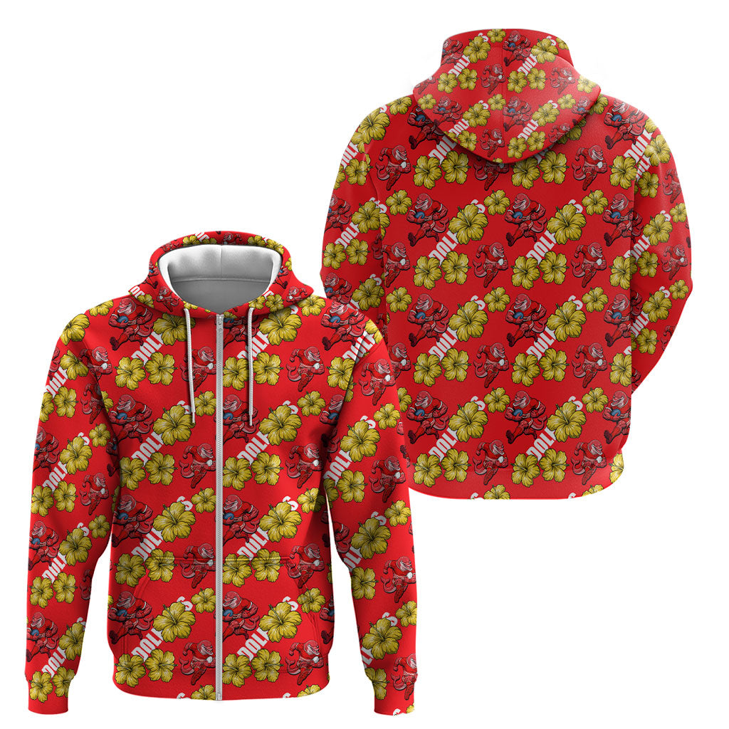 Dolphins Mascot Zip Hoodie Tropical Hibiscus Floral Seamless Rugby Mascot