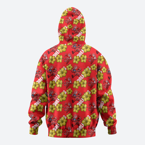 Dolphins Mascot Zip Hoodie Tropical Hibiscus Floral Seamless Rugby Mascot