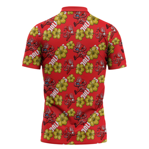 Dolphins Mascot Zipper Polo Shirt Tropical Hibiscus Floral Seamless Rugby Mascot