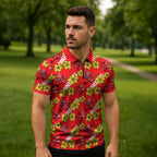 Dolphins Mascot Zipper Polo Shirt Tropical Hibiscus Floral Seamless Rugby Mascot