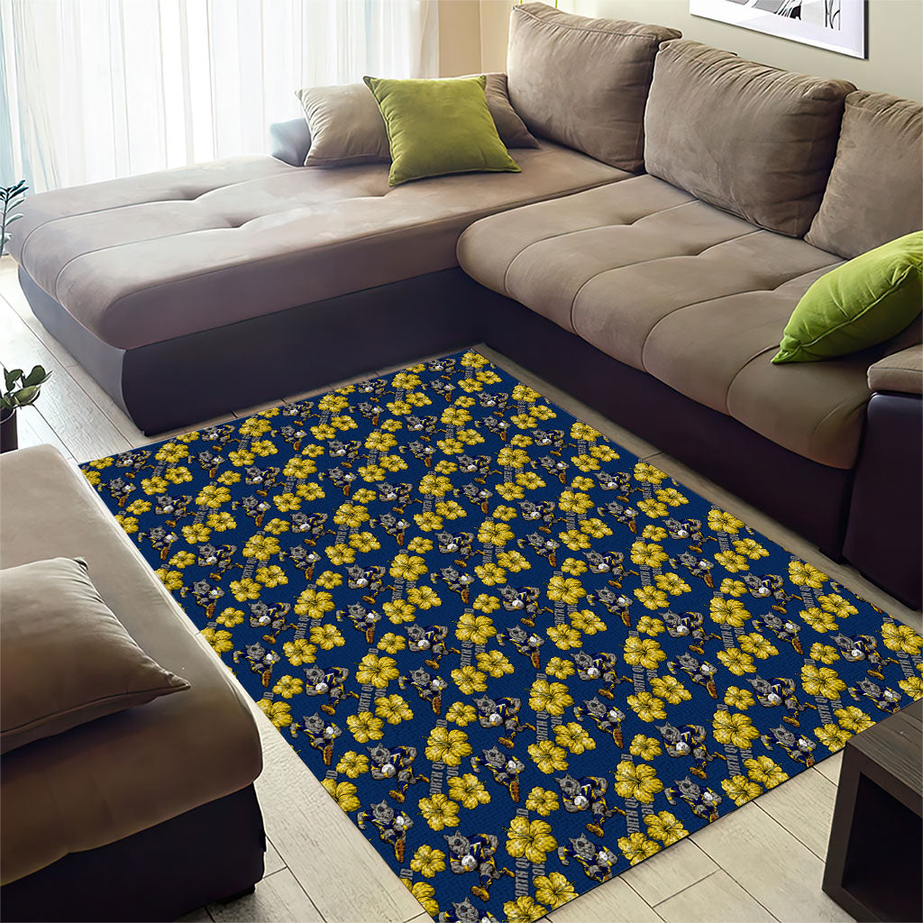 North Queensland Cowboys Area Rug Tropical Hibiscus Floral Seamless Rugby Mascot