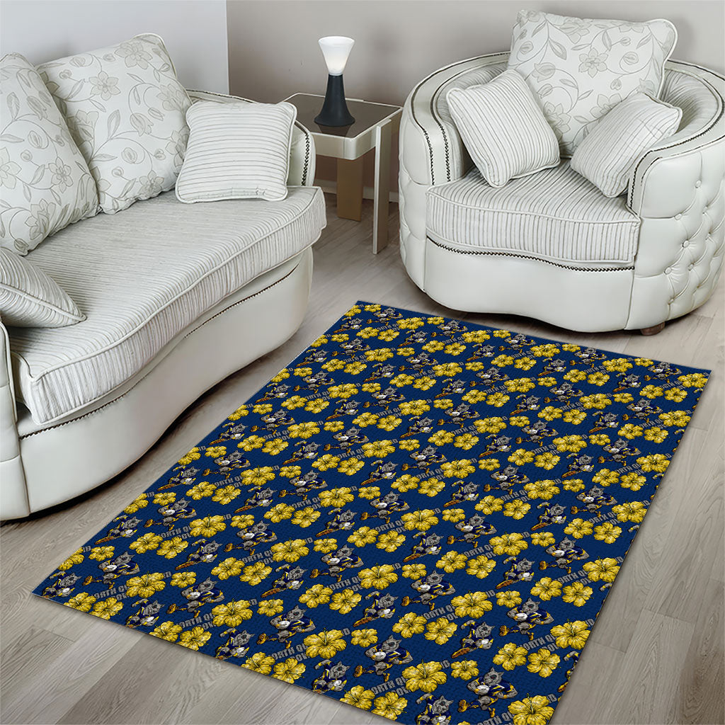 North Queensland Cowboys Area Rug Tropical Hibiscus Floral Seamless Rugby Mascot