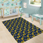 North Queensland Cowboys Area Rug Tropical Hibiscus Floral Seamless Rugby Mascot
