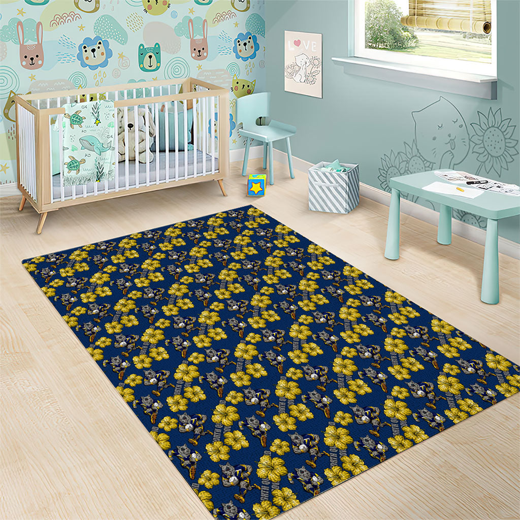 North Queensland Cowboys Area Rug Tropical Hibiscus Floral Seamless Rugby Mascot