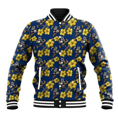 North Queensland Cowboys Baseball Jacket Tropical Hibiscus Floral Seamless Rugby Mascot