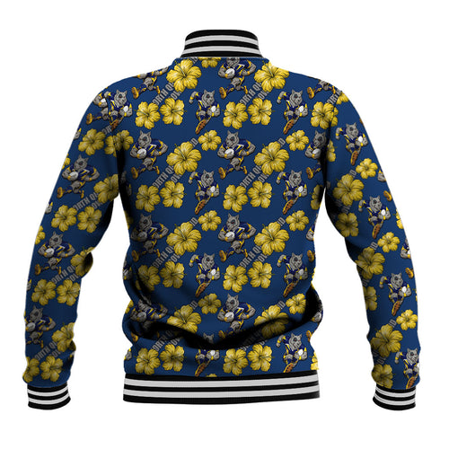 North Queensland Cowboys Baseball Jacket Tropical Hibiscus Floral Seamless Rugby Mascot