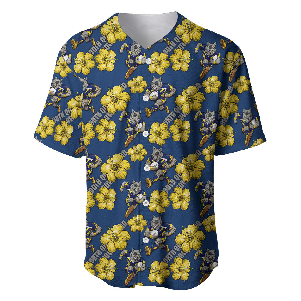 North Queensland Cowboys Baseball Jersey Tropical Hibiscus Floral Seamless Rugby Mascot