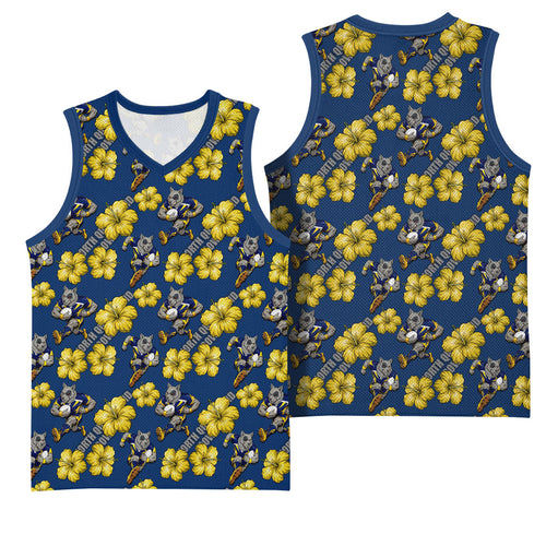 North Queensland Cowboys Basketball Jersey Tropical Hibiscus Floral Seamless Rugby Mascot