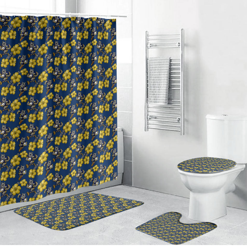 North Queensland Cowboys Bathroom Set Tropical Hibiscus Floral Seamless Rugby Mascot