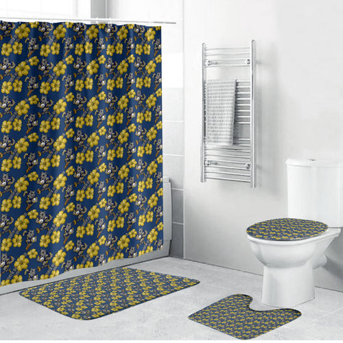 North Queensland Cowboys Bathroom Set Tropical Hibiscus Floral Seamless Rugby Mascot