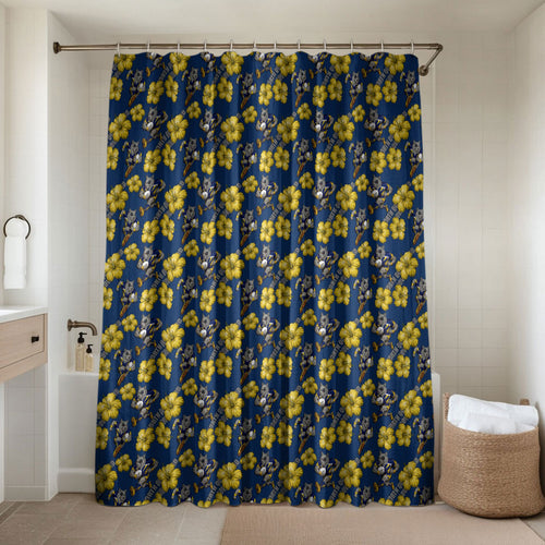 North Queensland Cowboys Bathroom Set Tropical Hibiscus Floral Seamless Rugby Mascot
