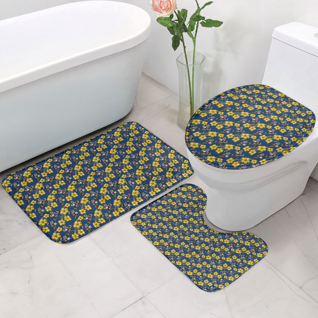North Queensland Cowboys Bathroom Set Tropical Hibiscus Floral Seamless Rugby Mascot