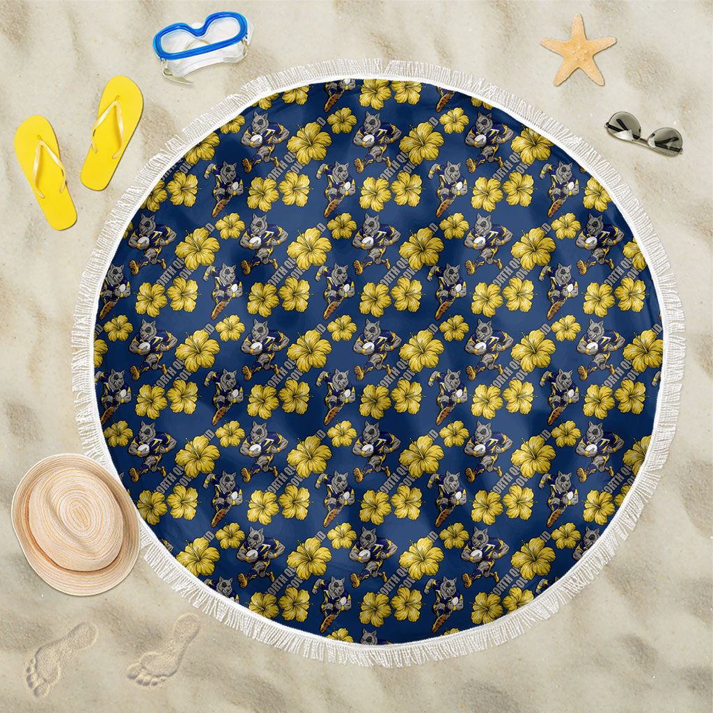 North Queensland Cowboys Beach Blanket Tropical Hibiscus Floral Seamless Rugby Mascot