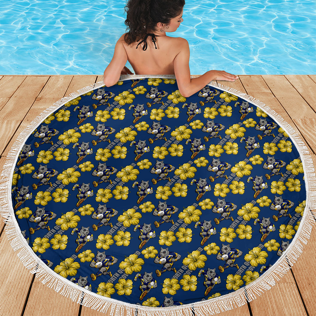 North Queensland Cowboys Beach Blanket Tropical Hibiscus Floral Seamless Rugby Mascot