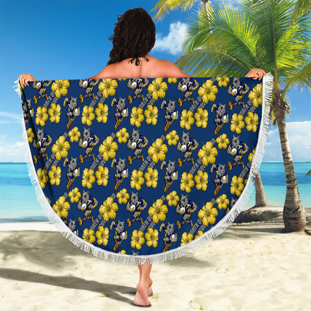 North Queensland Cowboys Beach Blanket Tropical Hibiscus Floral Seamless Rugby Mascot